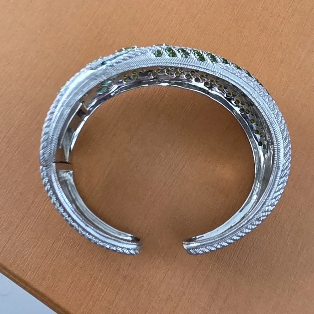 Judith Ripka Authentic Emerald & Silver and Silver Cuff Bracelet - Picture 3 of 9